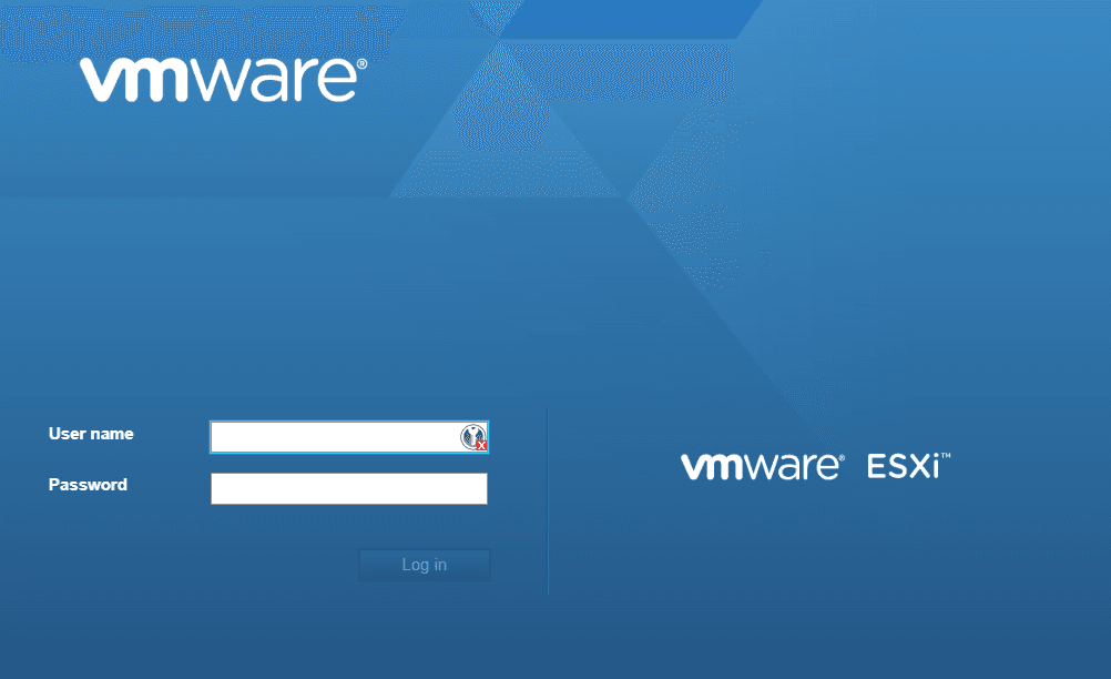 Écran de connexion vSphere / ESXi