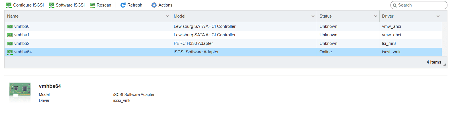 Adaptateurs de stockage (dont iSCSI logiciel)