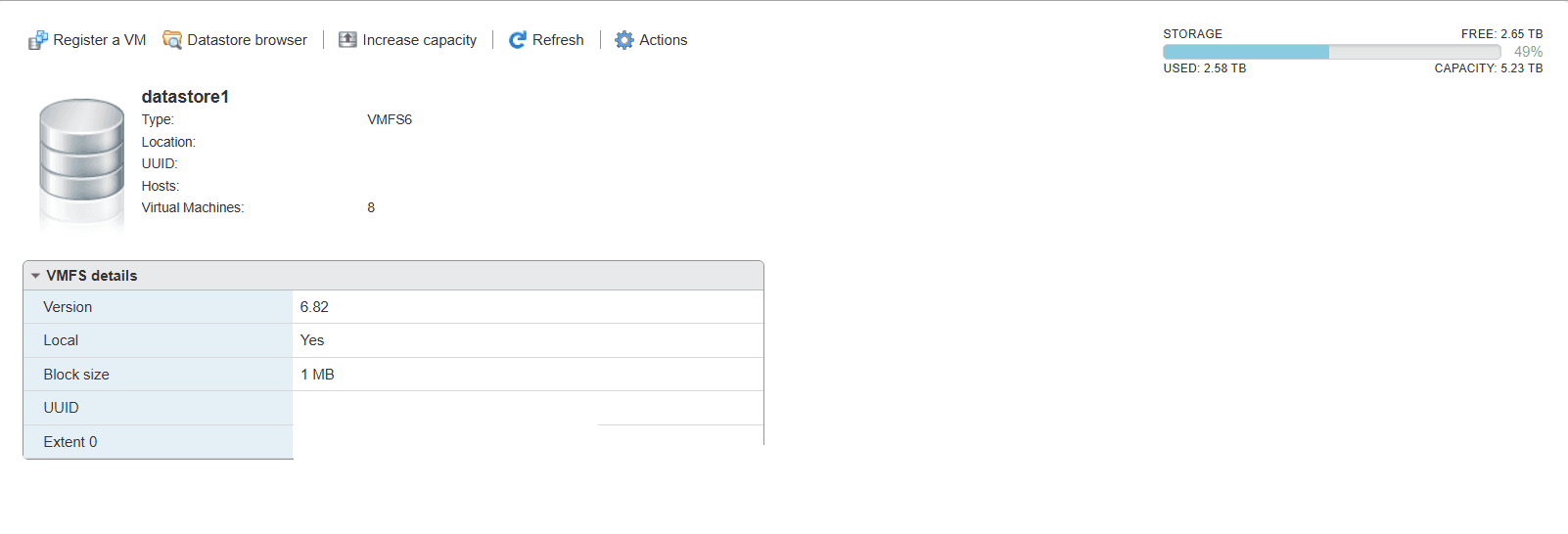 Détails d'un datastore VMFS