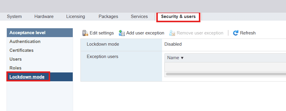 Mode lockdown (Security & users)